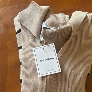 Dalia Collection Beige and Black Zip-Up Sweater
